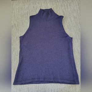 Anne Klein 100% Merino Wool Womens High Neck Sleeveless Top Sweater Purple Large